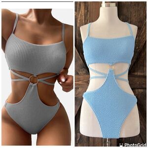 NWT FlatterMe Scoop Neck Lace Up Back Monokini Cut Out One Piece Swimsuit